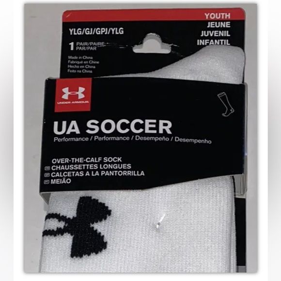 UA Under Armour Team OTC Soccer Socks 1 Pair Youth 1-4 W4-6.5 White w Black Logo - Picture 4 of 10